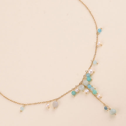 Collier Y - perles d'eau douce et pierres naturelles