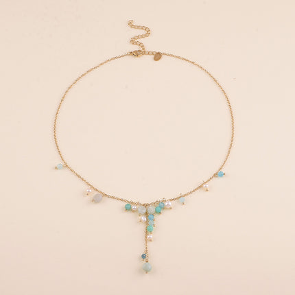 Collier Y - perles d'eau douce et pierres naturelles