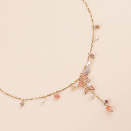 Collier Y - perles d'eau douce et pierres naturelles