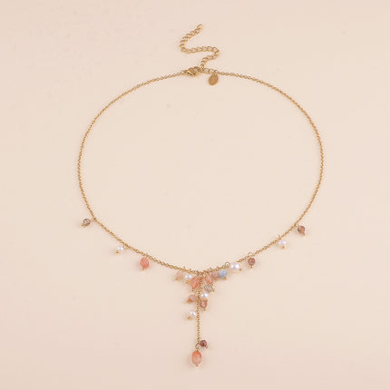 Collier Y - perles d'eau douce et pierres naturelles