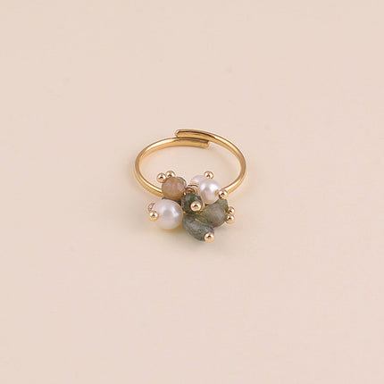 Bague à pampilles - perle d'eau douce et pierres naturelles