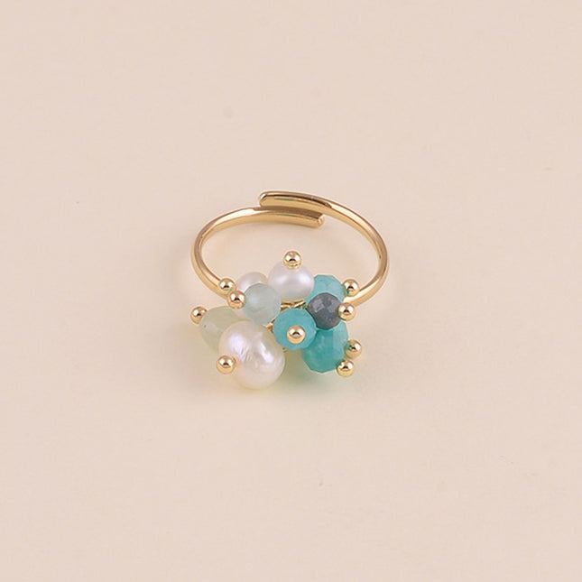 Bague à pampilles - perle d'eau douce et pierres naturelles