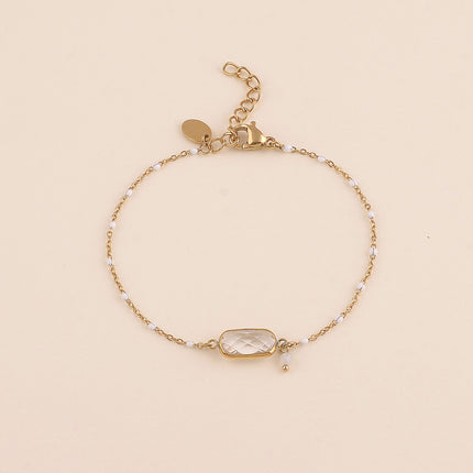 Bracelet - chaîne émaillée, cristal rectangulaire et pierre naturelle