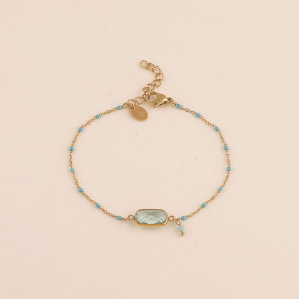 Bracelet - chaîne émaillée, cristal rectangulaire et pierre naturelle