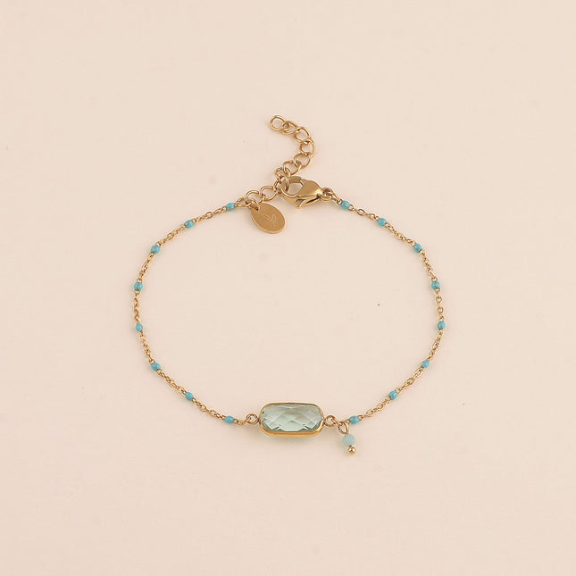 Bracelet - chaîne émaillée, cristal rectangulaire et pierre naturelle