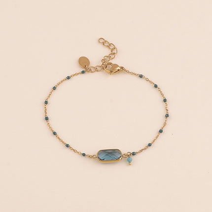 Bracelet - chaîne émaillée, cristal rectangulaire et pierre naturelle