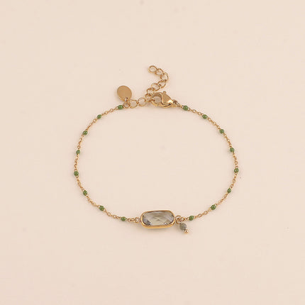 Bracelet - chaîne émaillée, cristal rectangulaire et pierre naturelle