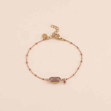 Bracelet - chaîne émaillée, cristal rectangulaire et pierre naturelle