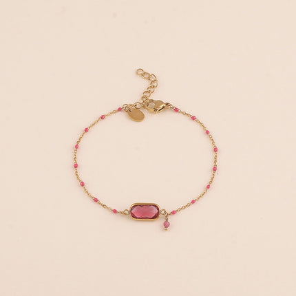Bracelet - chaîne émaillée, cristal rectangulaire et pierre naturelle