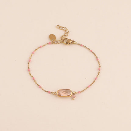 Bracelet - chaîne émaillée, cristal rectangulaire et pierre naturelle
