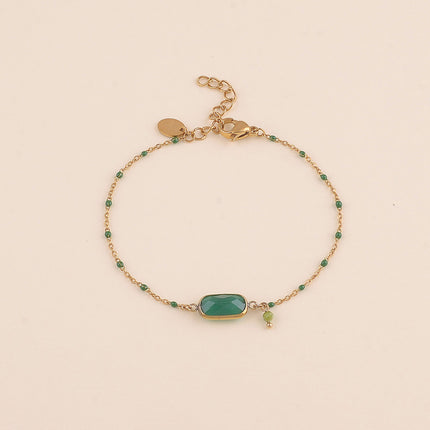 Bracelet - chaîne émaillée, cristal rectangulaire et pierre naturelle