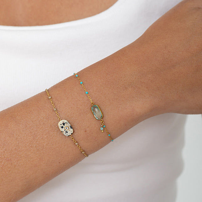 Bracelet - chaîne émaillée, cristal rectangulaire et pierre naturelle