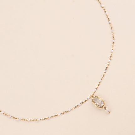 Collier - chaîne émaillée avec cristal rectangulaire