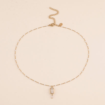 Collier - chaîne émaillée avec cristal rectangulaire