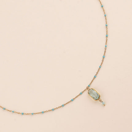 Collier - chaîne émaillée avec cristal rectangulaire