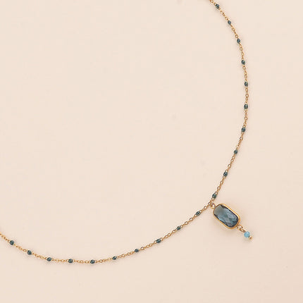 Collier - chaîne émaillée avec cristal rectangulaire