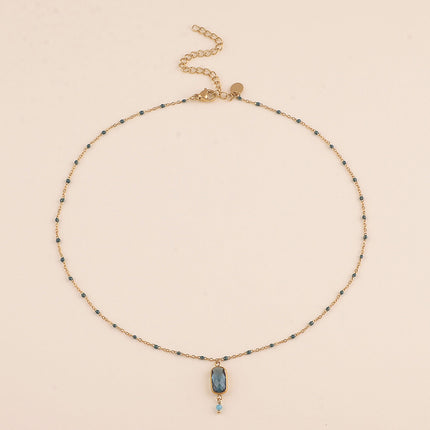 Collier - chaîne émaillée avec cristal rectangulaire