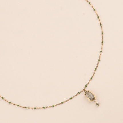 Collier - chaîne émaillée avec cristal rectangulaire