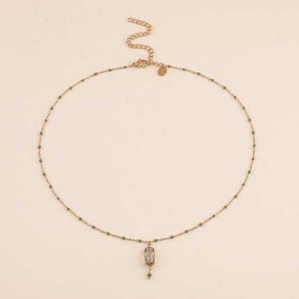 Collier - chaîne émaillée avec cristal rectangulaire