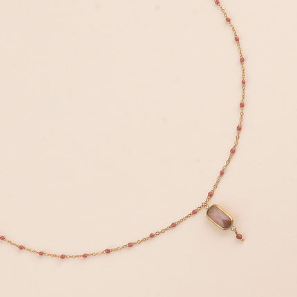 Collier - chaîne émaillée avec cristal rectangulaire