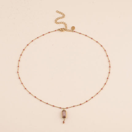 Collier - chaîne émaillée avec cristal rectangulaire