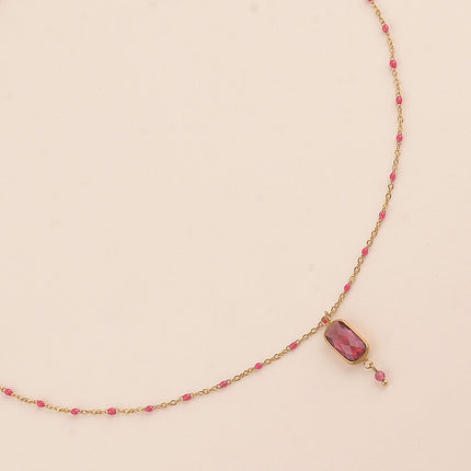 Collier - chaîne émaillée avec cristal rectangulaire