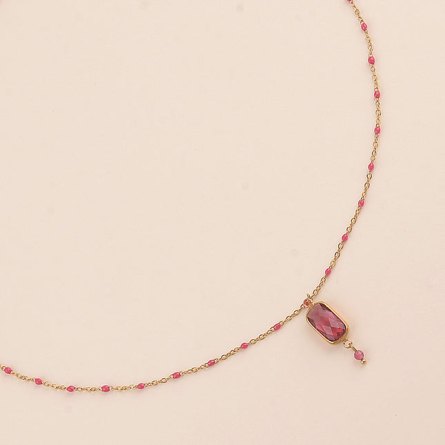 Collier - chaîne émaillée avec cristal rectangulaire