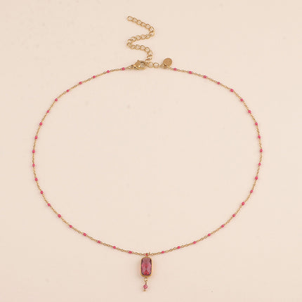 Collier - chaîne émaillée avec cristal rectangulaire
