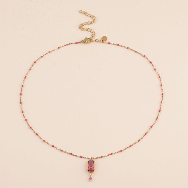 Collier - chaîne émaillée avec cristal rectangulaire