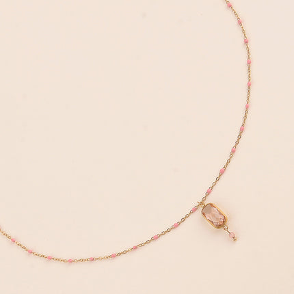 Collier - chaîne émaillée avec cristal rectangulaire
