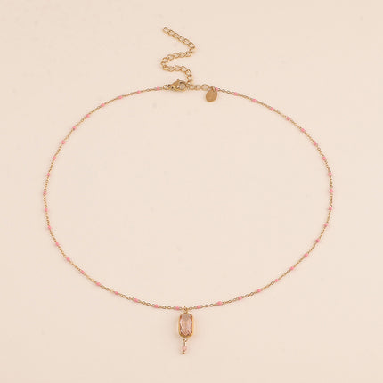 Collier - chaîne émaillée avec cristal rectangulaire