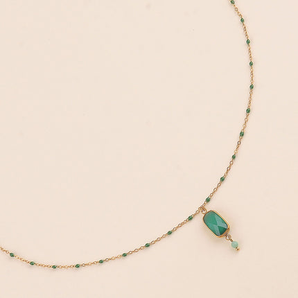 Collier - chaîne émaillée avec cristal rectangulaire