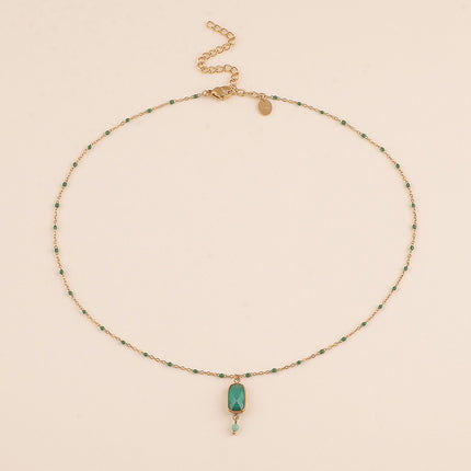 Collier - chaîne émaillée avec cristal rectangulaire