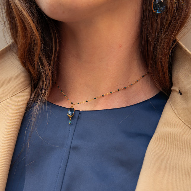 Collier Naïade - chaîne émaillée avec cristal rectangulaire