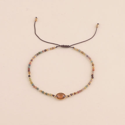 Bracelet sur cordon - fermoir coulissant, pierres naturelles et cristal taillé ovale