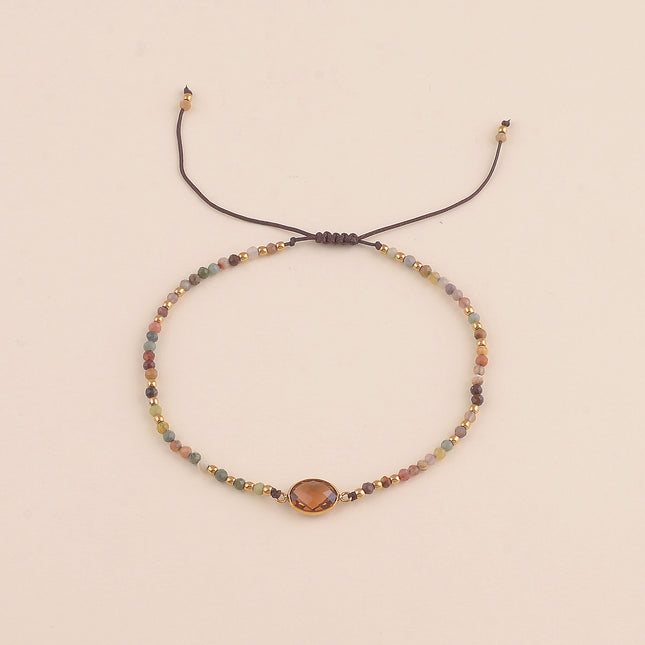 Bracelet sur cordon - fermoir coulissant, pierres naturelles et cristal taillé ovale