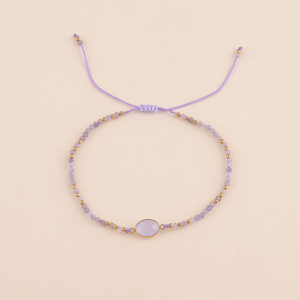 Bracelet sur cordon - fermoir coulissant, pierres naturelles et cristal taillé ovale