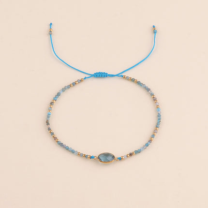 Bracelet sur cordon - fermoir coulissant, pierres naturelles et cristal taillé ovale