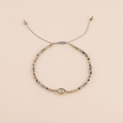 Bracelet sur cordon - fermoir coulissant, pierres naturelles et cristal taillé ovale