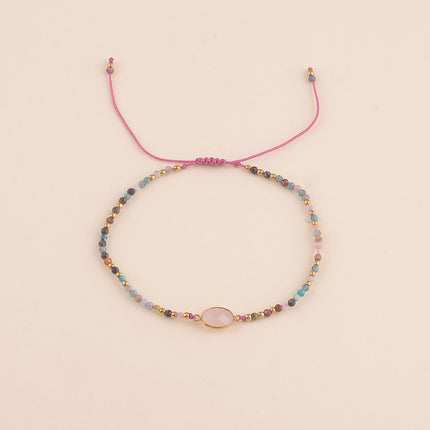 Bracelet sur cordon - fermoir coulissant, pierres naturelles et cristal taillé ovale