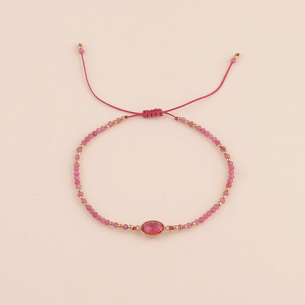 Bracelet sur cordon - fermoir coulissant, pierres naturelles et cristal taillé ovale