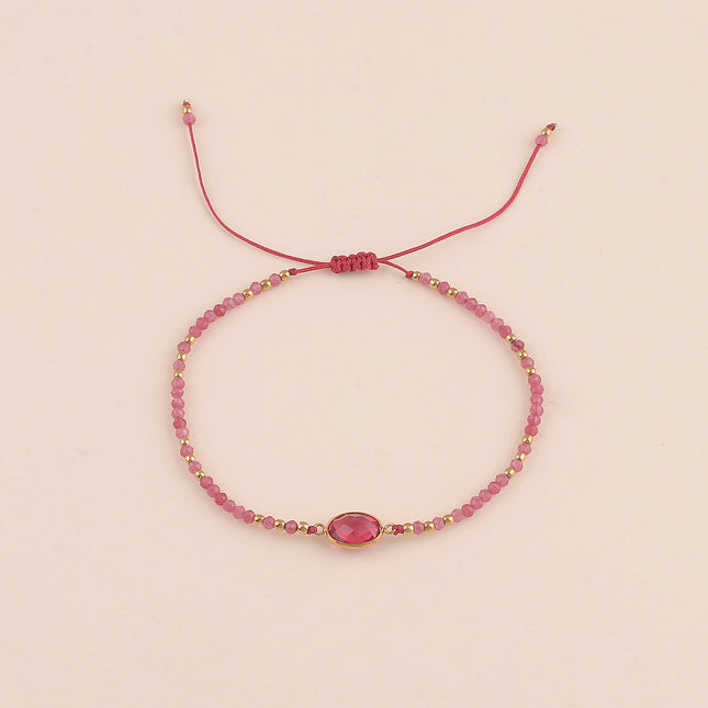 Bracelet sur cordon - fermoir coulissant, pierres naturelles et cristal taillé ovale