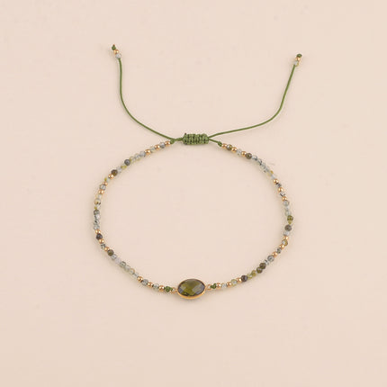 Bracelet sur cordon - fermoir coulissant, pierres naturelles et cristal taillé ovale