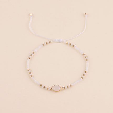 Bracelet sur cordon - fermoir coulissant, pierres naturelles et cristal taillé ovale