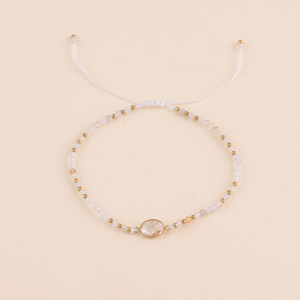 Bracelet sur cordon - fermoir coulissant, pierres naturelles et cristal taillé ovale