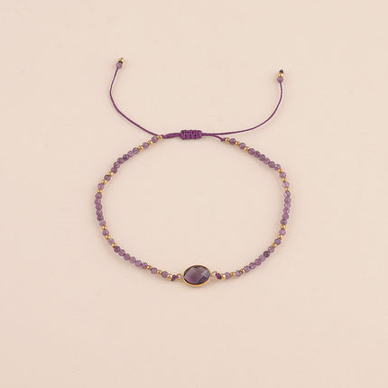 Bracelet sur cordon - fermoir coulissant, pierres naturelles et cristal taillé ovale