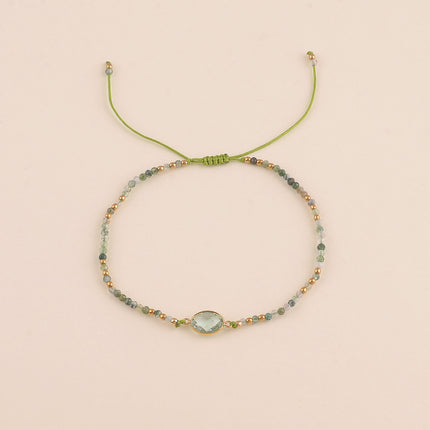 Bracelet sur cordon - fermoir coulissant, pierres naturelles et cristal taillé ovale
