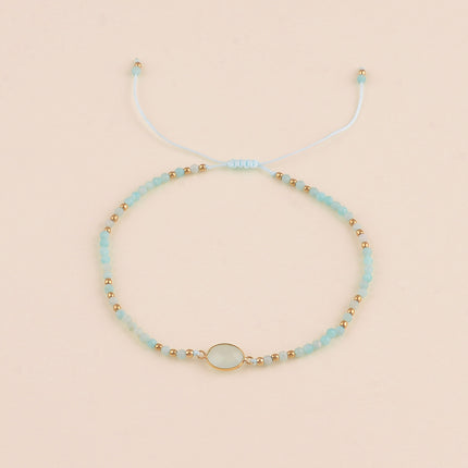 Bracelet sur cordon - fermoir coulissant, pierres naturelles et cristal taillé ovale
