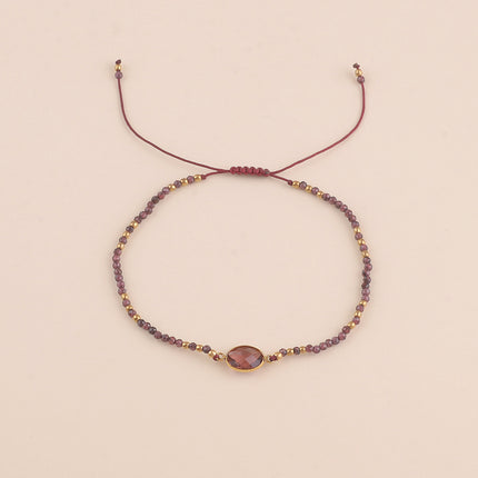 Bracelet sur cordon - fermoir coulissant, pierres naturelles et cristal taillé ovale