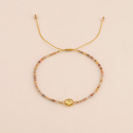 Bracelet sur cordon - fermoir coulissant, pierres naturelles et cristal taillé ovale